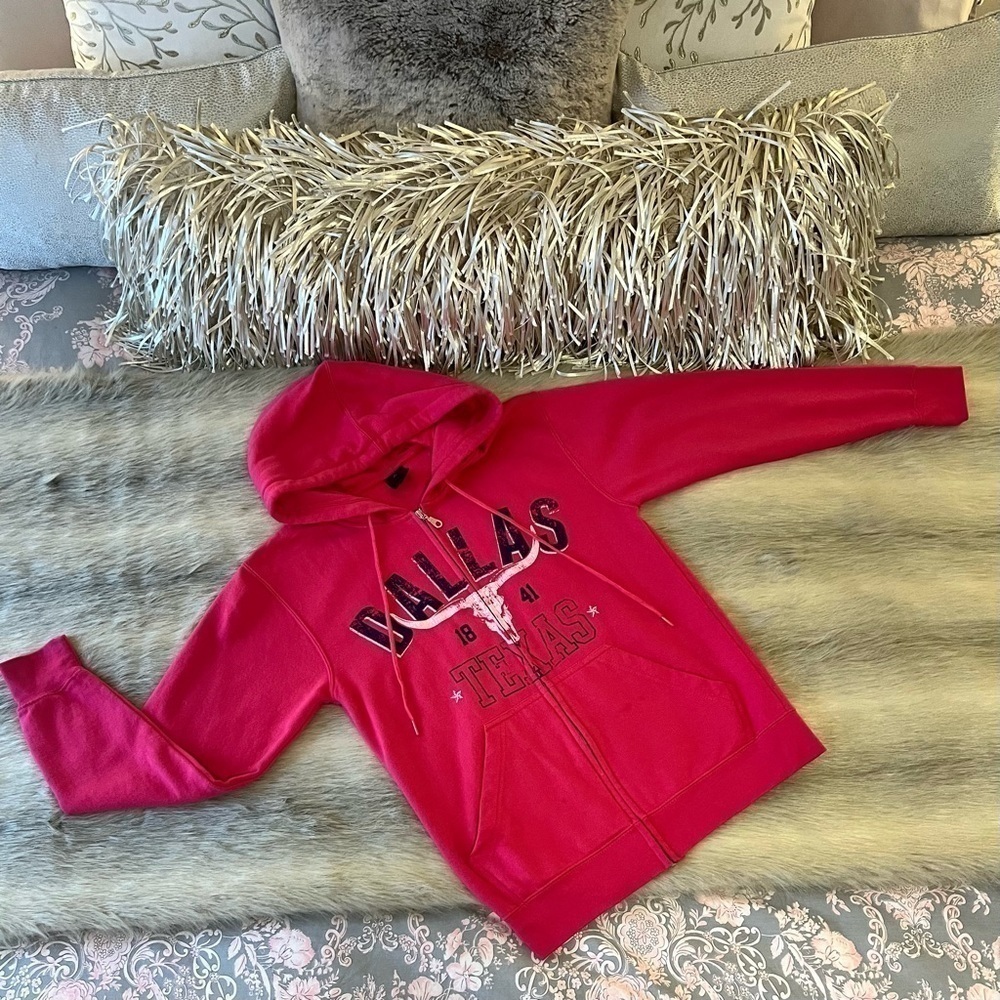DALLAS TEXAS Hot Pink Zip Up Kangaroo Pocket Long sleeve Hoodie Sweatshirt S - Picture 1 of 10